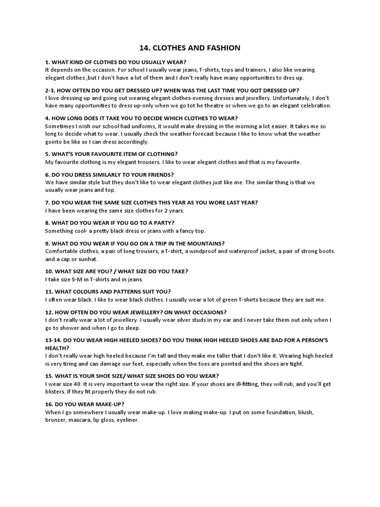 Clothes and Fashion PDF Clothing Fashion