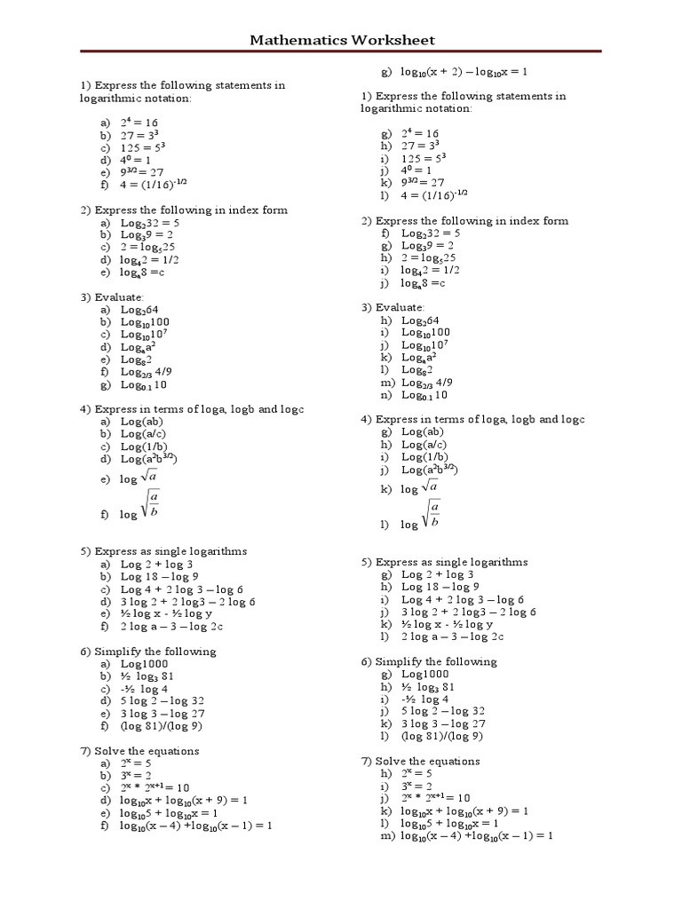 Logarithms Practice Worksheet | PDF | Logarithm | Combinatorics