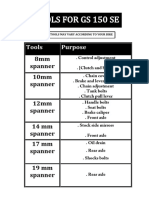 Tool Kit Check List For GS 150 Se.