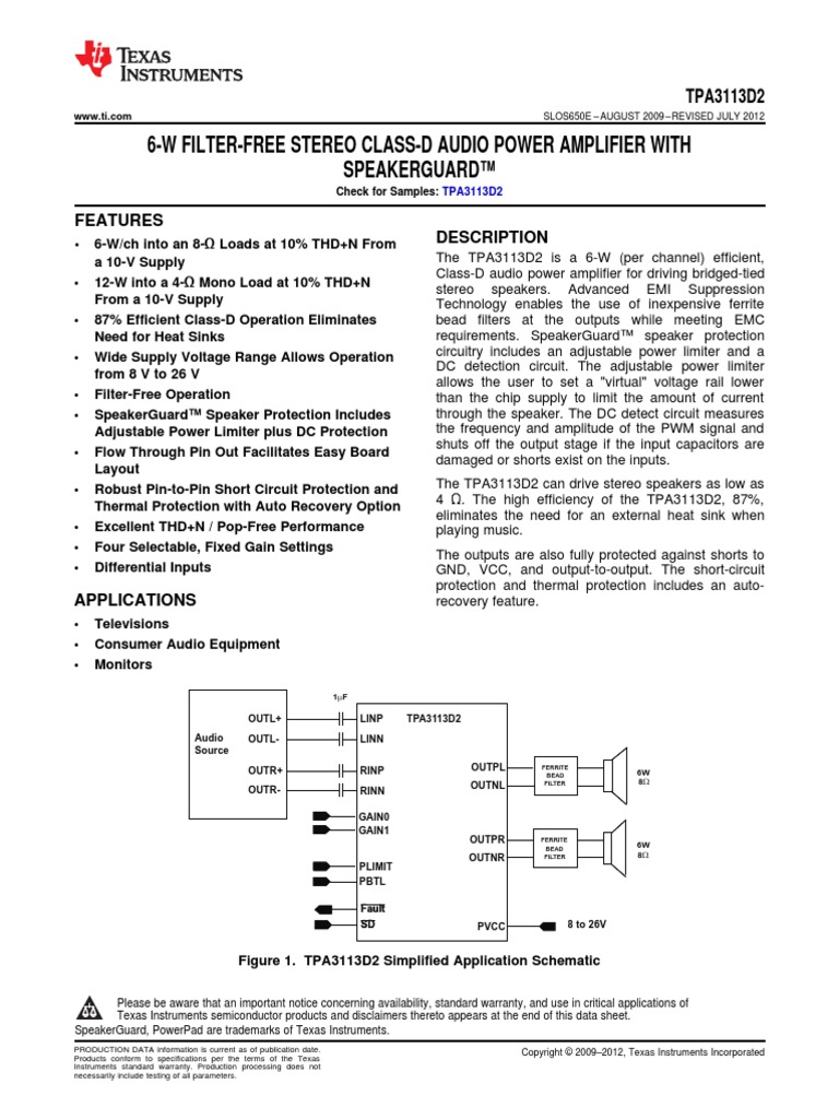 Tpa 3113 D 2 PDF Amplifier Information And Communications Technology