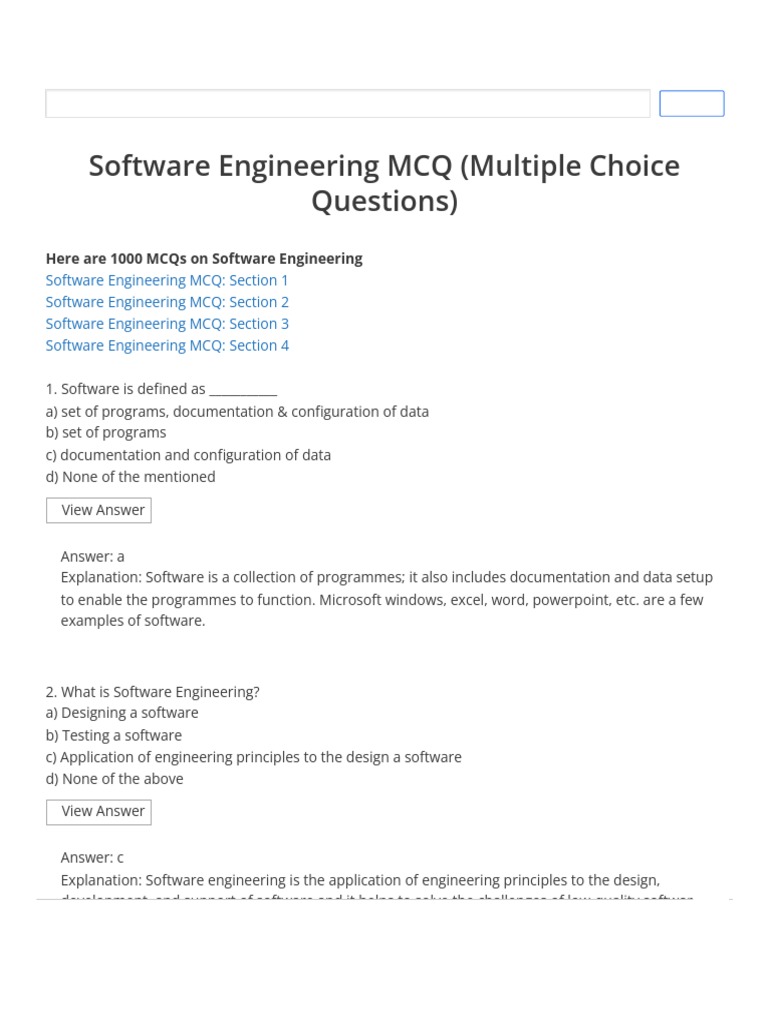 Software Engineering MCQ (Multiple Choice Questions) | PDF | Multiple