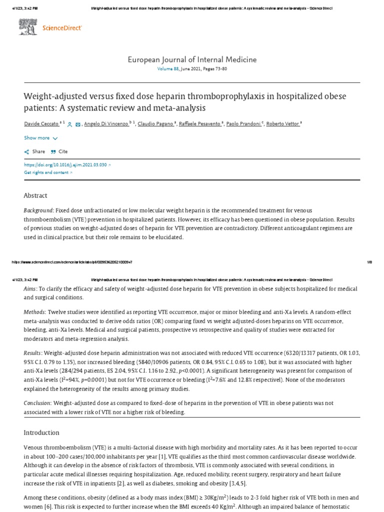 Weightadjusted versus fixed dose heparin thromboprophylaxis in