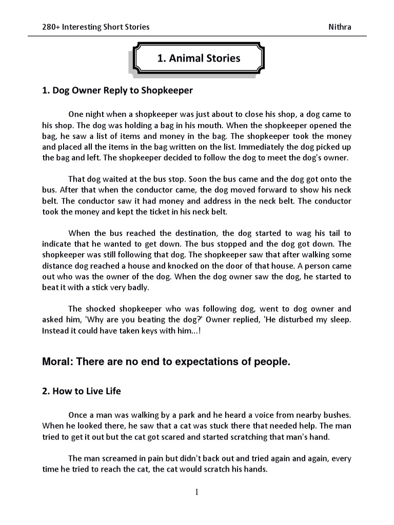 Animal Stories: 1. Dog Owner Reply To Shopkeeper | PDF | Sheep | Lion