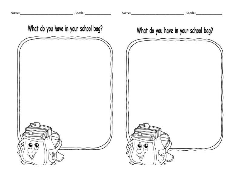 What's in Your Bag Worksheet PDF
