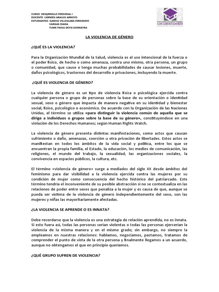 La Violencia de Género | PDF | La violencia contra las mujeres | Violencia