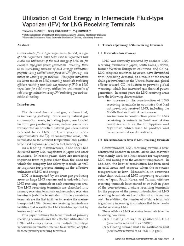 Cold Energy Use in LNG Vaporizers | PDF | Liquefied Natural Gas | Gas ...