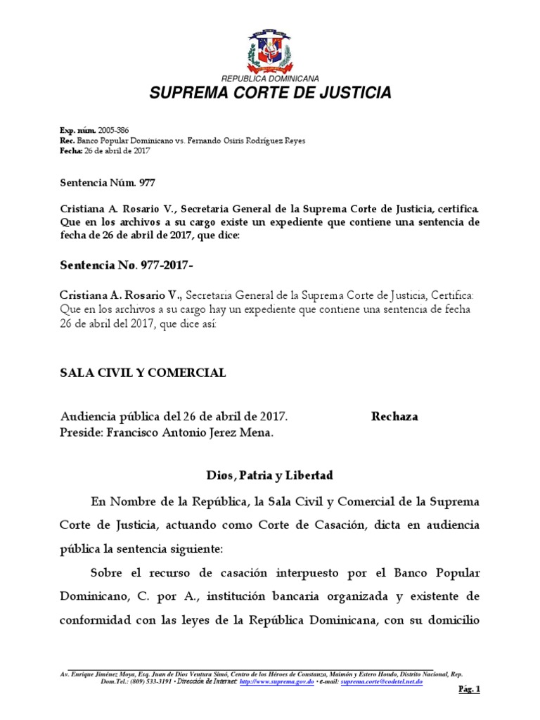 Sentencia N 977 de Suprema Corte de Justicia Del 26 de Abril | PDF