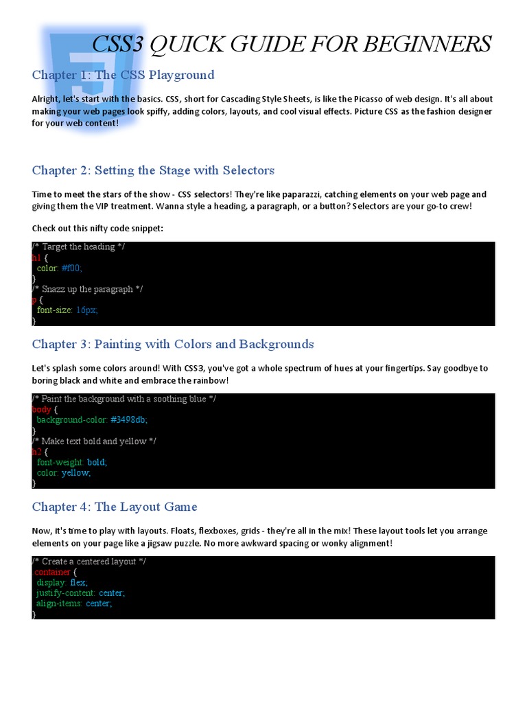 CSS3 Quick Guide For Begginers (With Code Snippets) | PDF | Software ...