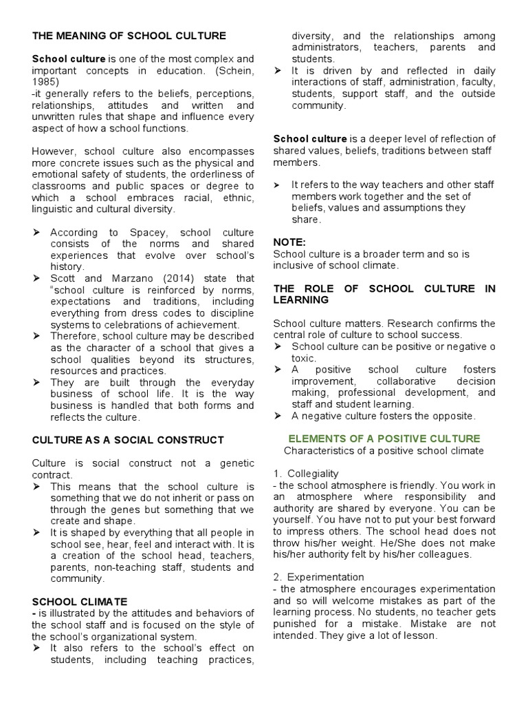 Difference Between School Culture And School Climate Pdf