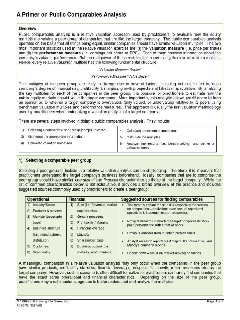Tts Trading Comps Primer Pdf Valuation Finance Equity Finance