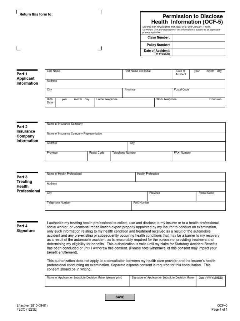 OCF-5 Permission To Disclose | PDF | Informed Consent | Insurance