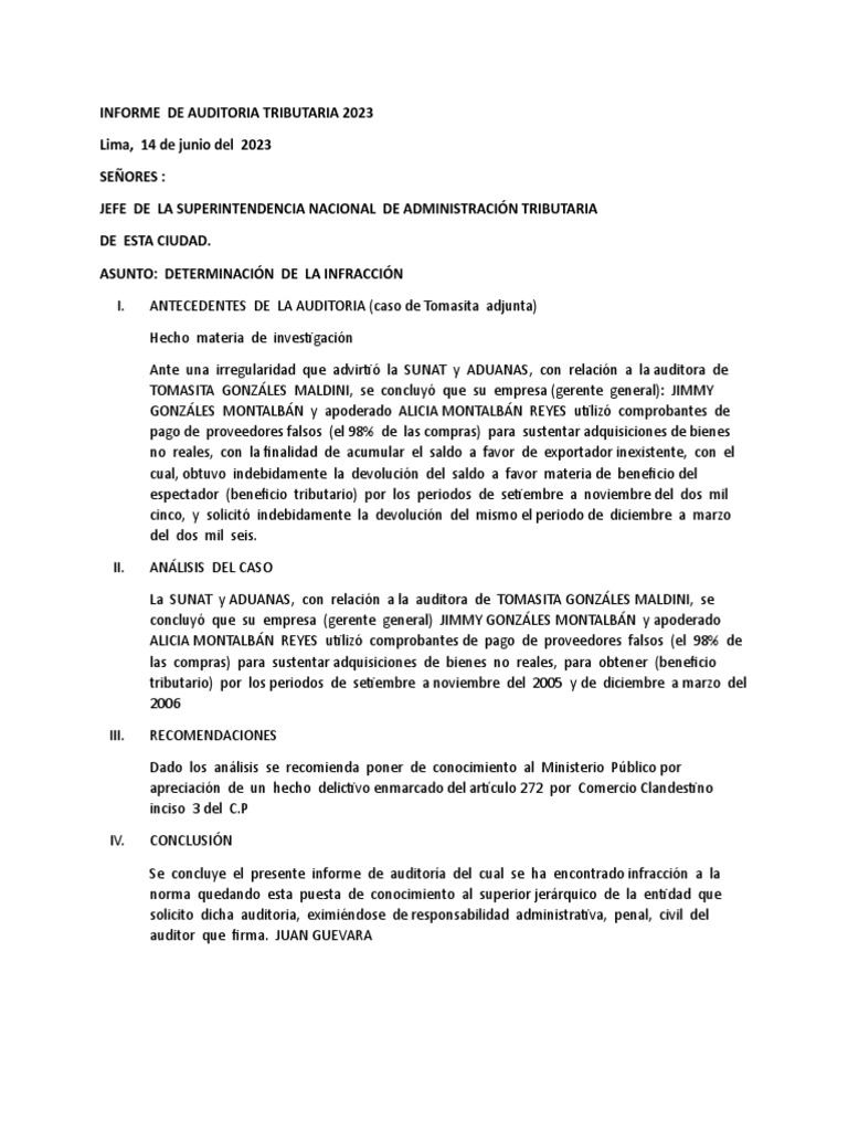 Informe De Auditoria Tributaria 2023 Pdf