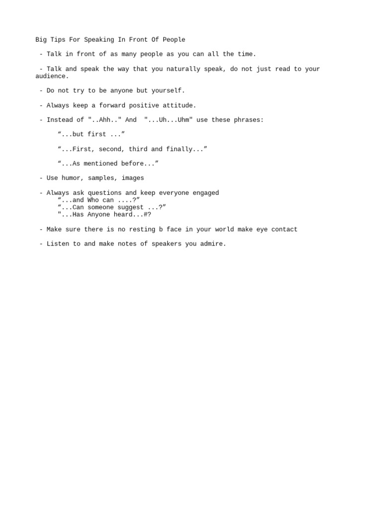 Big Tips For Speaking in Front of People PDF