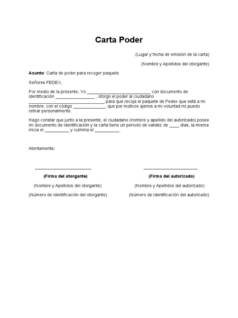 Carta Poder para Recoger Paquete FedEx | PDF | Finanzas y dinero