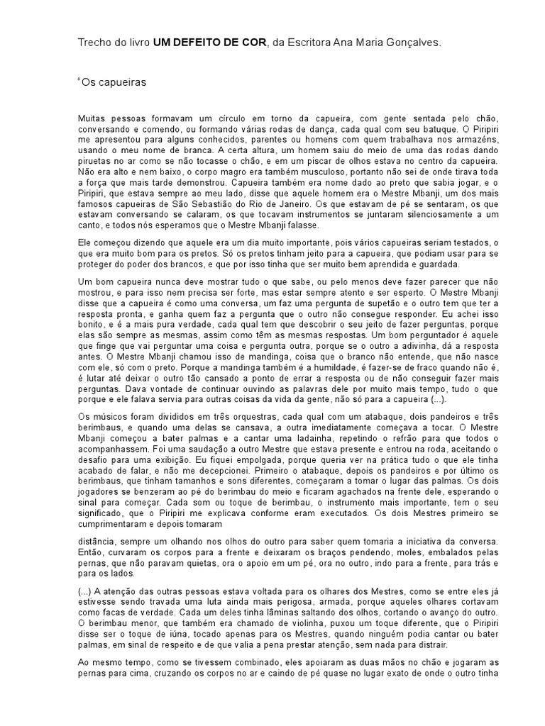 Trecho Do Livro UM DEFEITO DE COR | PDF | Tempo | Brasil