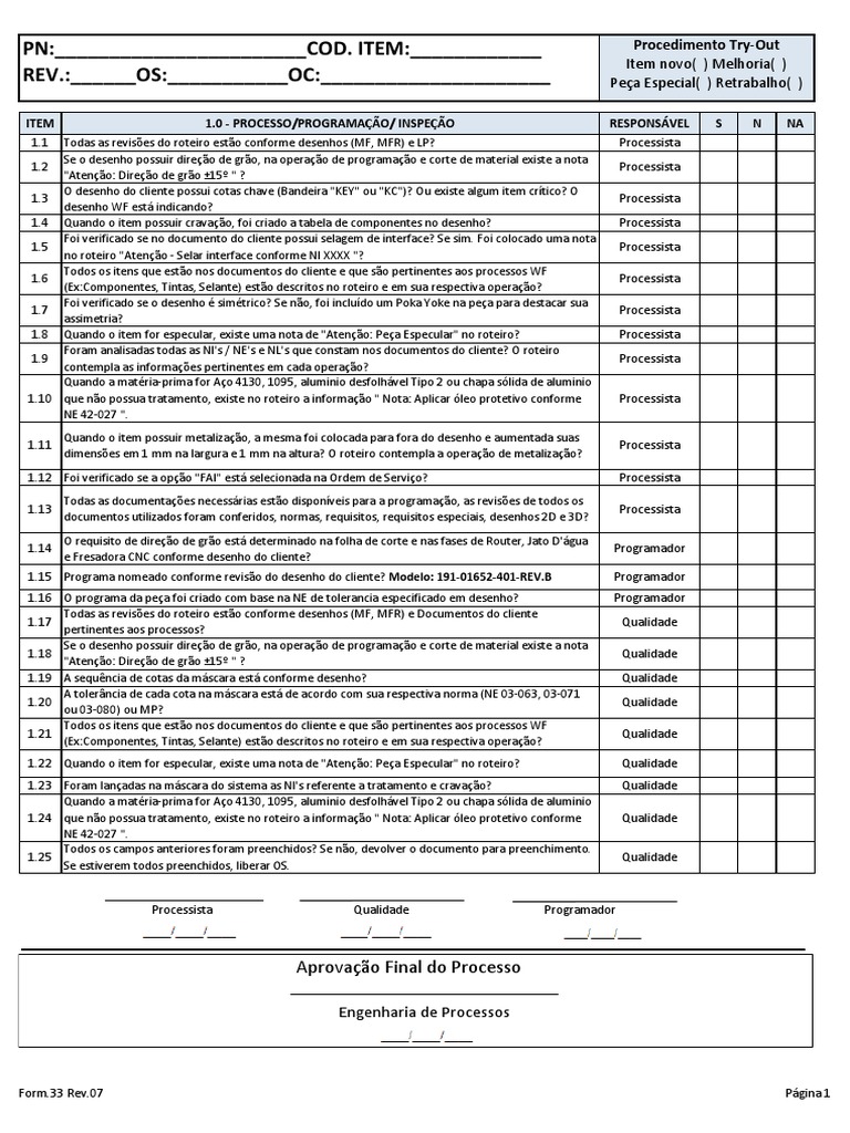 Checklist de Inspeção e Programação de Processos | PDF | Setor ...