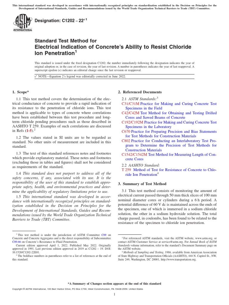 ASTM C1202 Standard Test Method For Electrical Indication of Concrete