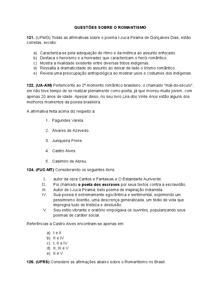 (Template) QUESTÕES SOBRE O ROMANTISMO | PDF | Romantismo