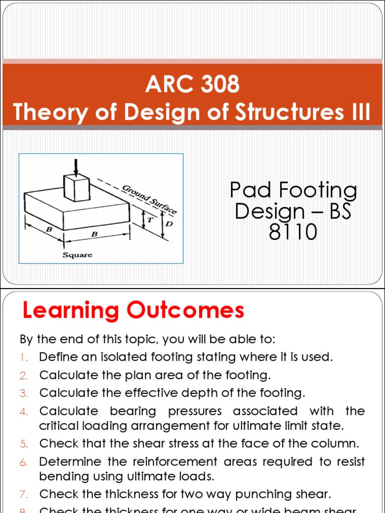 Reinforced Concrete Pad Footing BS 8110 1 PDF Foundation