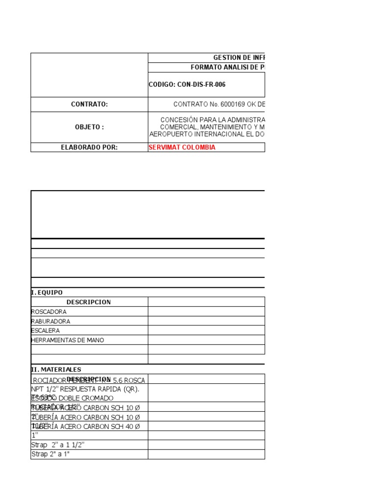 Formato de Análisis de Precios Unitarios (APU's)_EXTINCION | PDF ...