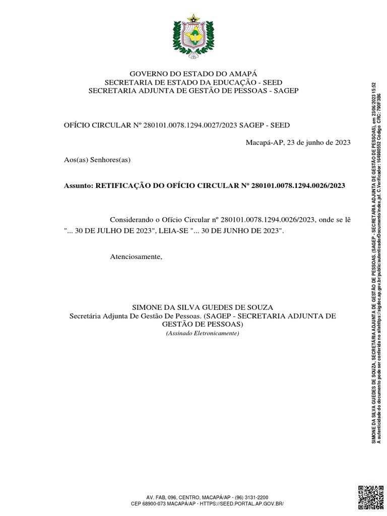 Retificação do Ofício Circular nº 280101 | PDF