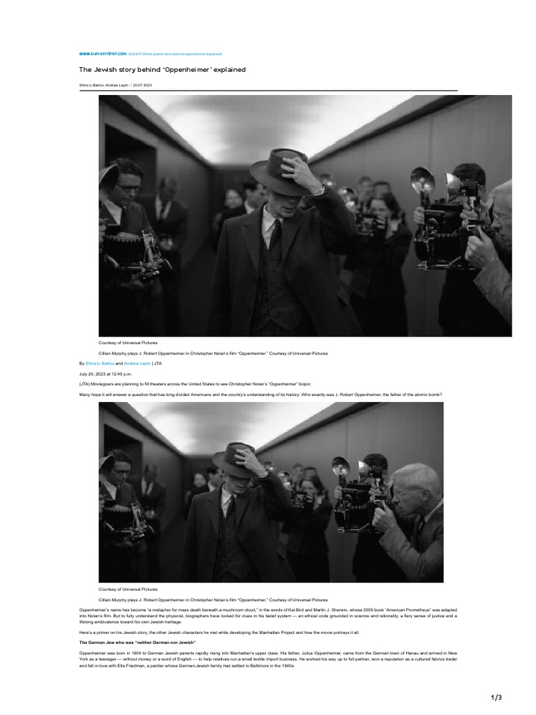 The Jewish Story Behind Oppenheimer Explained | PDF