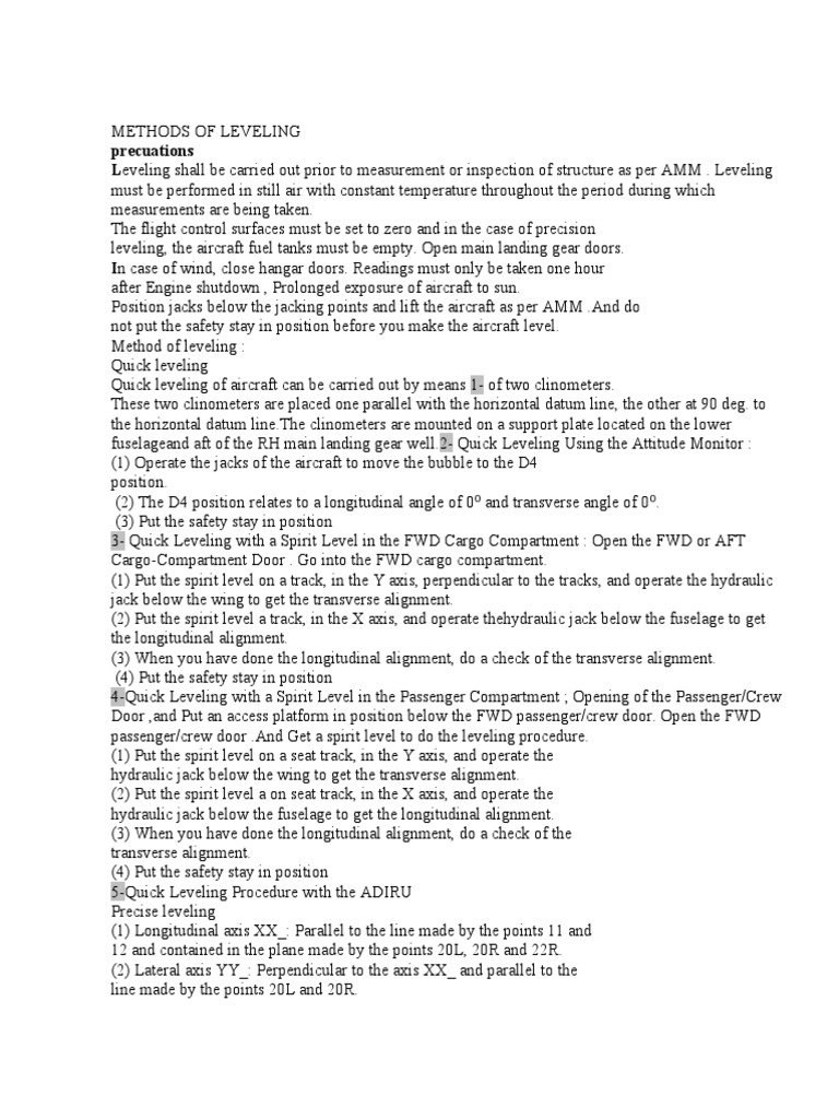 Methods Of Leveling Pdf Aircraft Vehicles