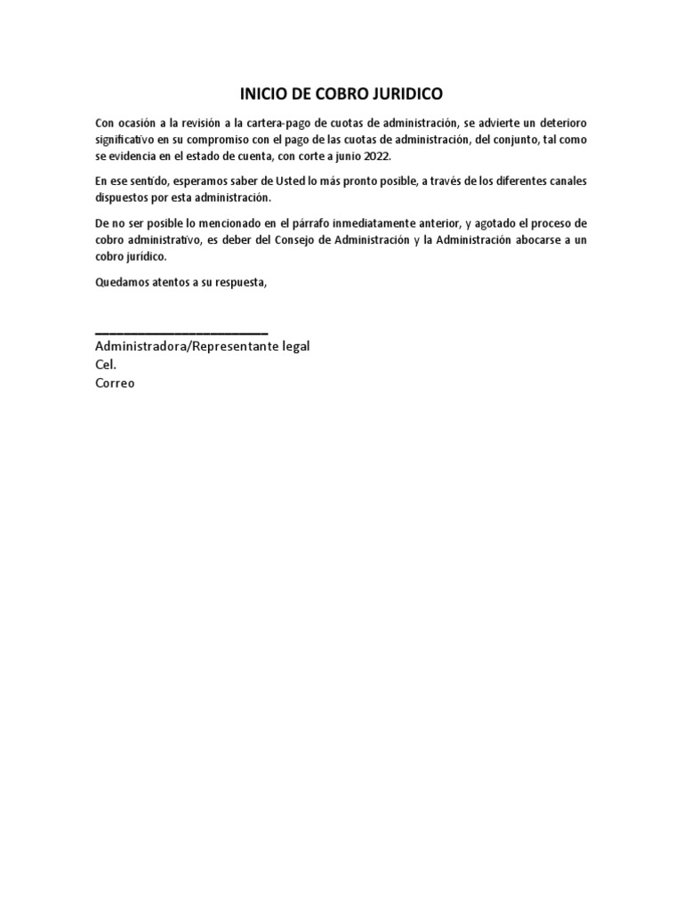 Carta cobro prejuridico borrador pdf