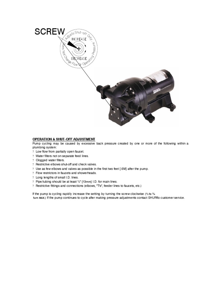 Shurflo Pump Pressure Adjustment Guide | PDF