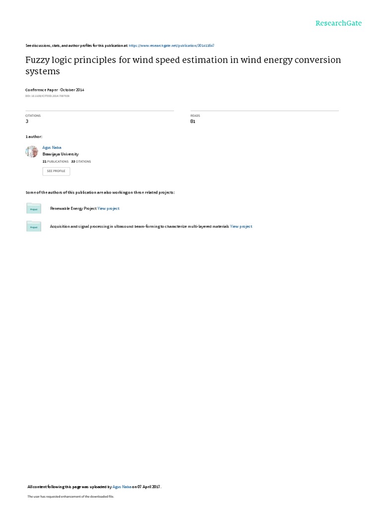 Fuzzy Logic Principles For Wind Speed Estimation in Wind Energy