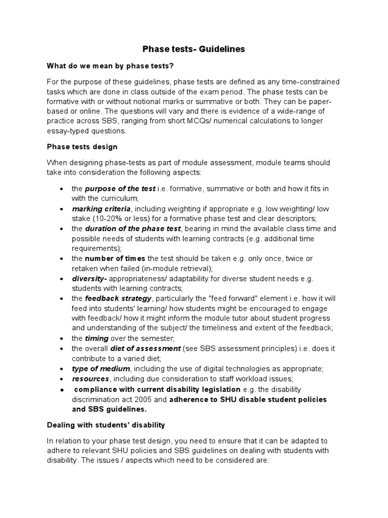 Guidelines for Designing Phase Tests | PDF | Educational Assessment