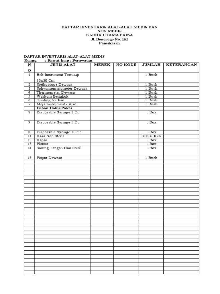 Daftar Inventaris Alat Irna | PDF