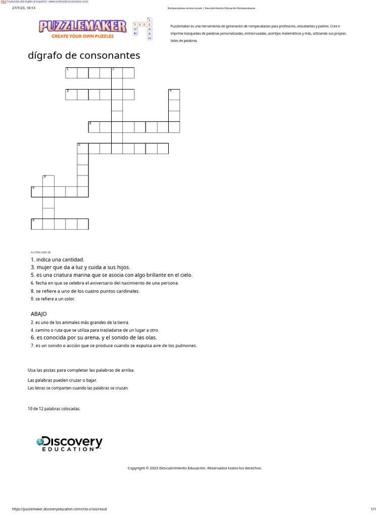 Criss cross puzzle discovery education puzzlemaker en es pdf