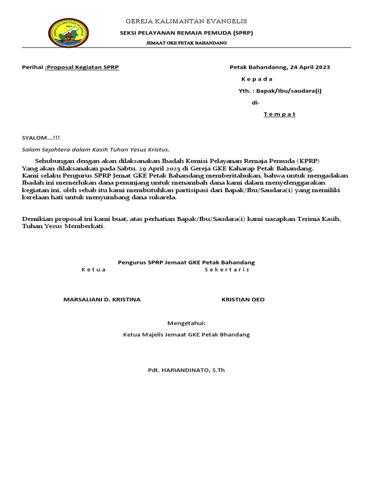 Proposal Kegiatan SPRP GKE Petak Bahandang | PDF