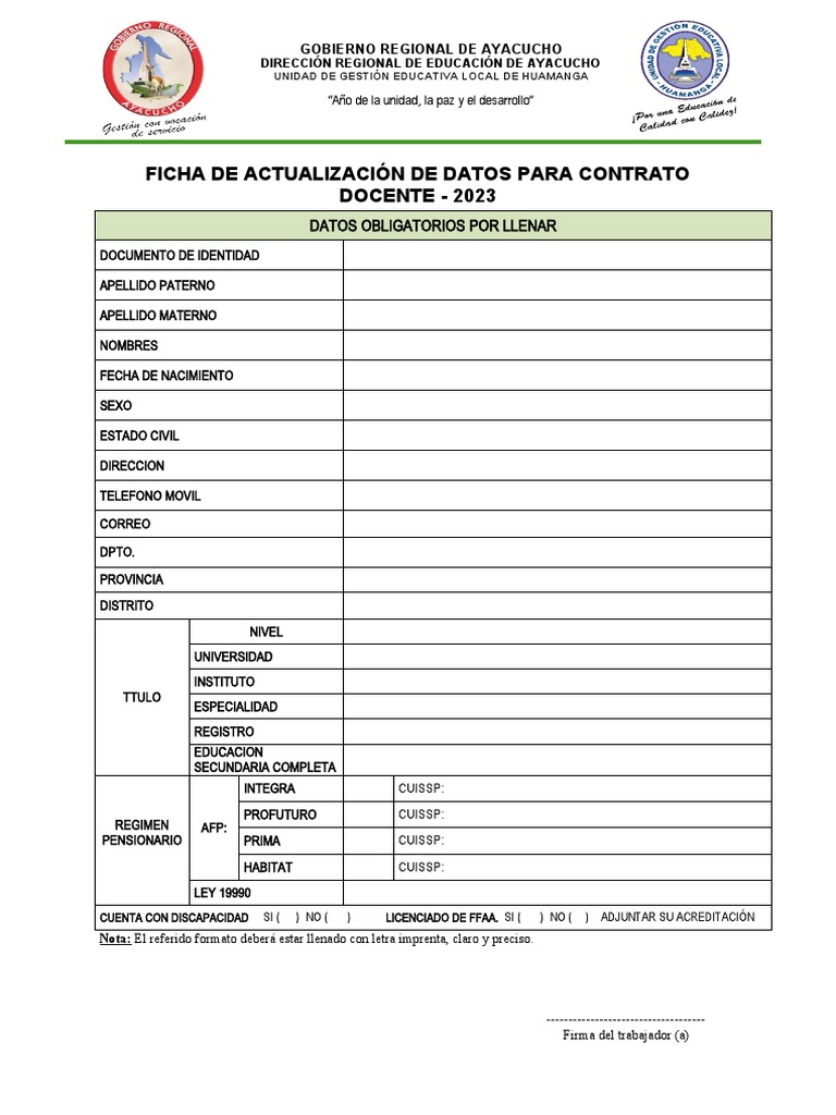 Ficha de Actualización Docente 2023 | PDF
