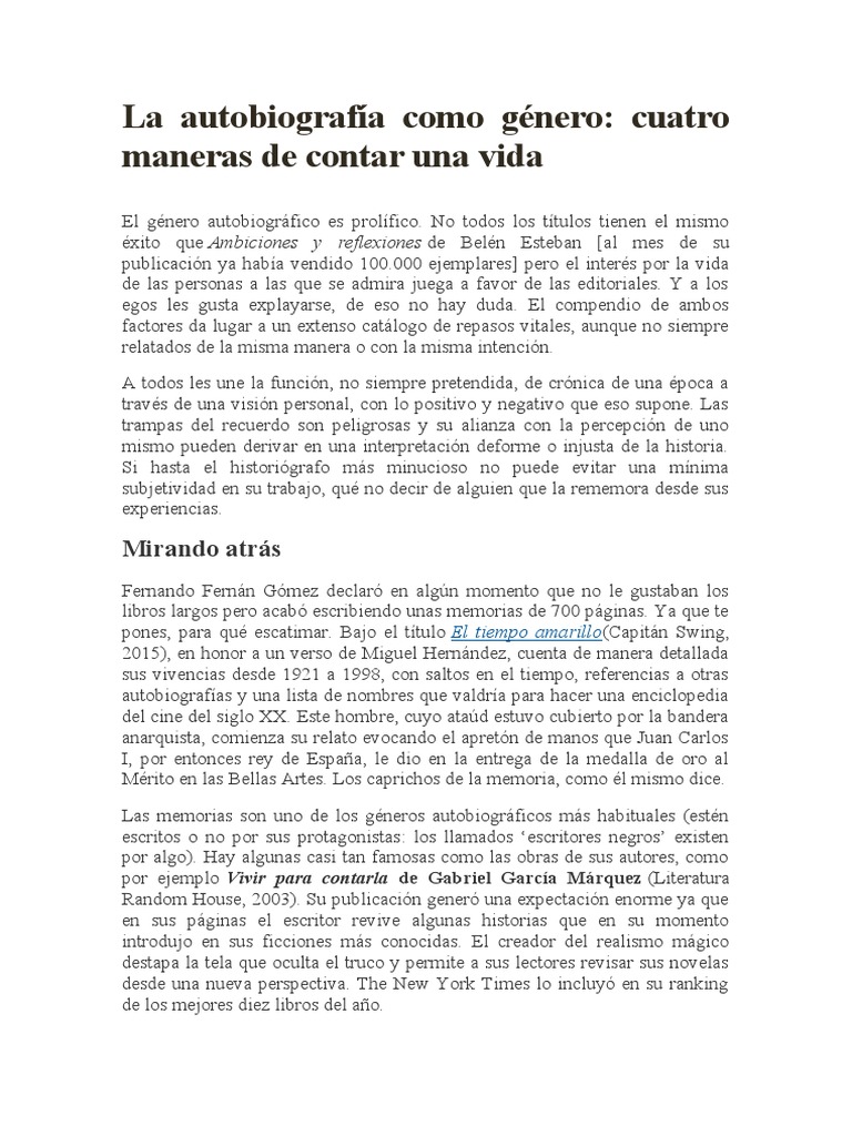 La Autobiografía Como Género. PDF Autobiografías