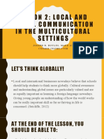 Lesson 2 - Local and Global Communication in Multicultural Settings
