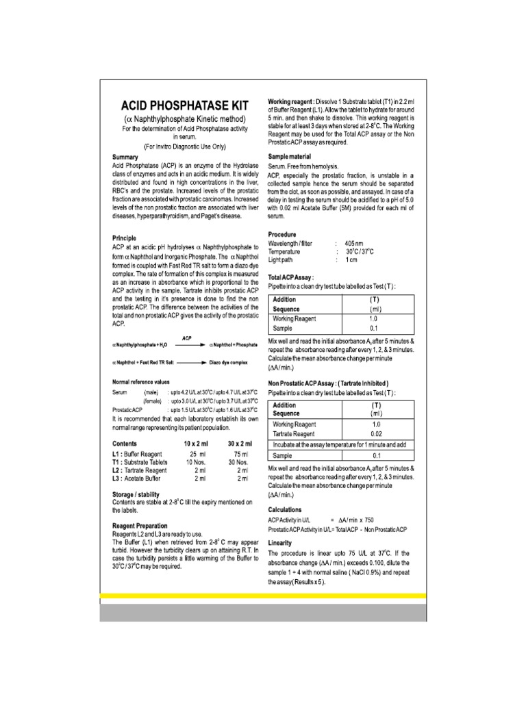 Acid Phosphatase Kit Mod Kings Method | PDF