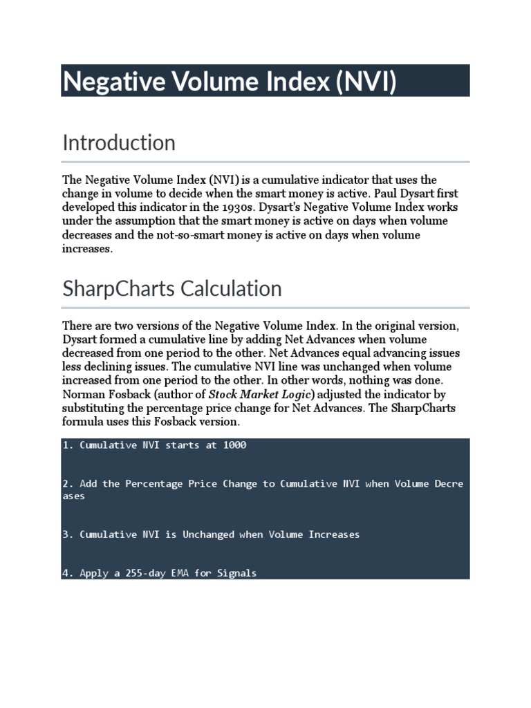 Understanding Negative Volume Index (NVI) | PDF | Private Sector ...