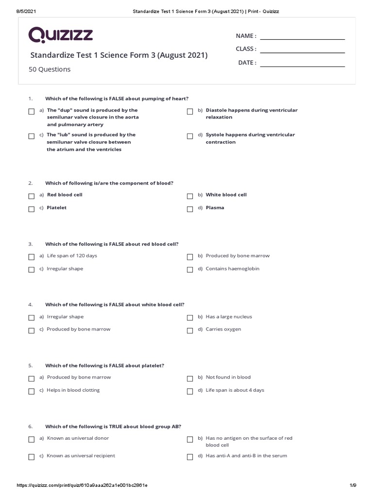 Standardize Test 1 Science Form 3 (August 2021) (STUDENTS COPY) | PDF ...