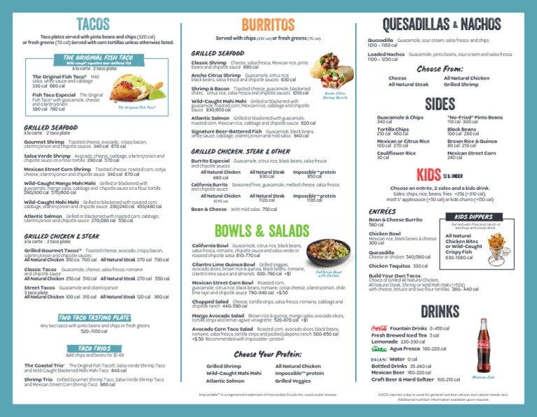 Rubios Printed Menu PDF Burrito Taco