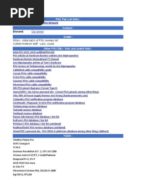 PSU Tier List Sources & Info (Cultists - Network) | PDF | Power