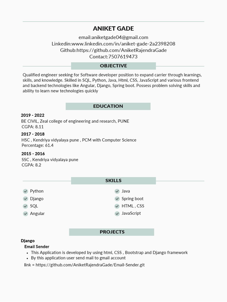 Aniket resume 2p pdf java script application software