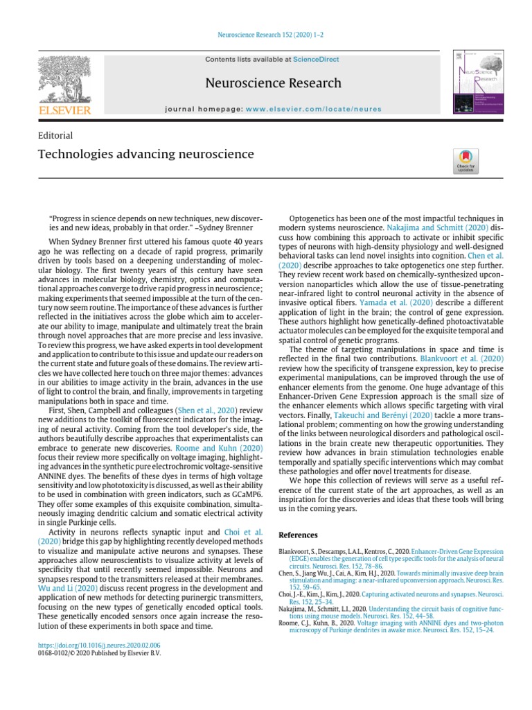Technologies Advancing Neuroscience Pdf Neuroscience Neuron