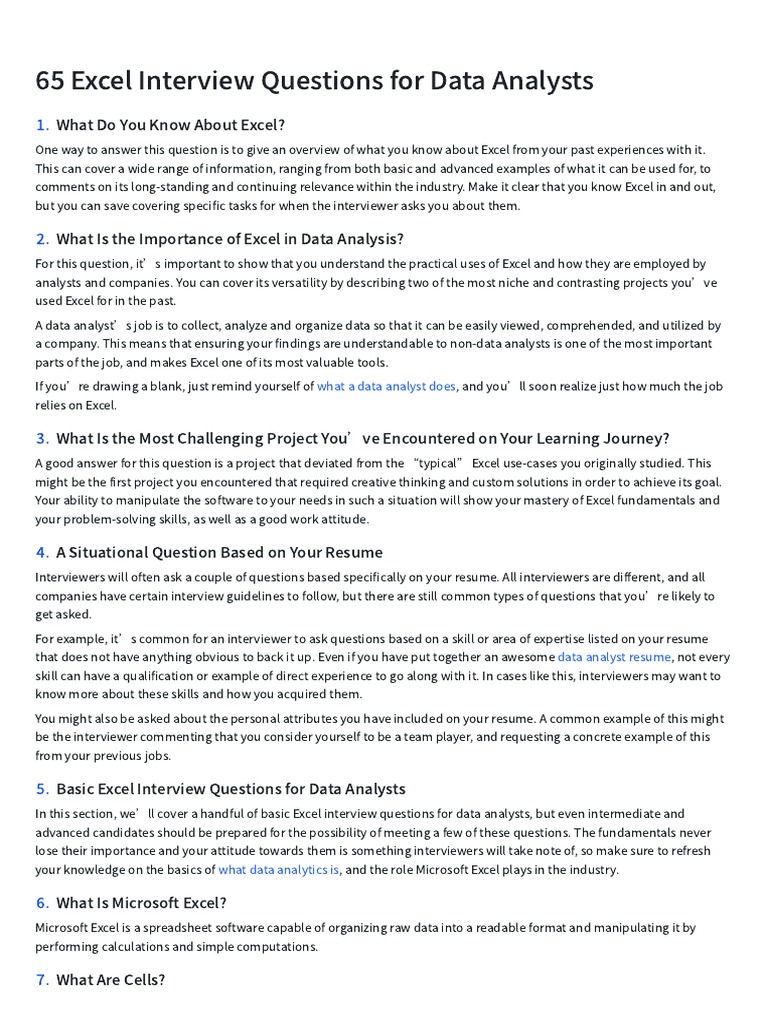 Kenny23072265 Excel Interview Questions For Data Analysts PDF
