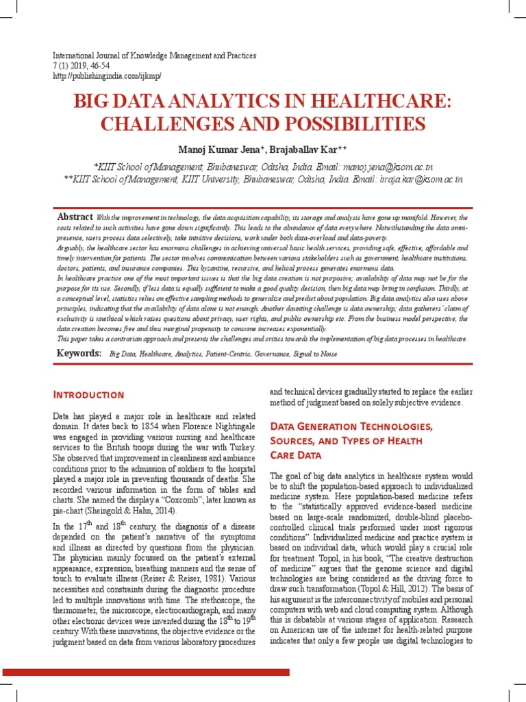 Big Data Analytics in Healthcare Challenges and Possibilities | PDF ...
