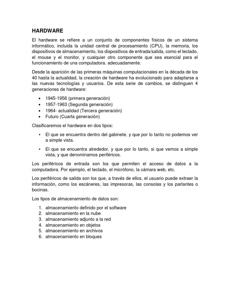 Hardware y Software | PDF | Hardware de la computadora | Periférico