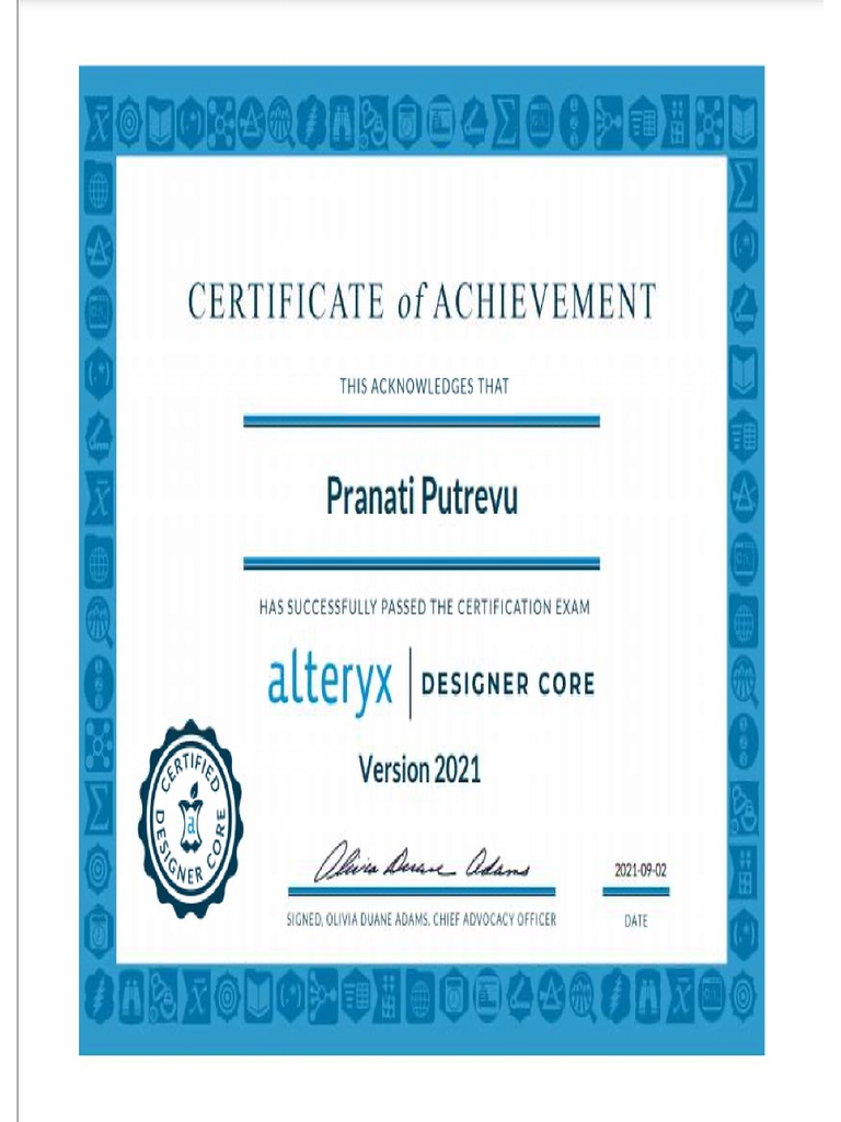 Alteryx certificate PDF
