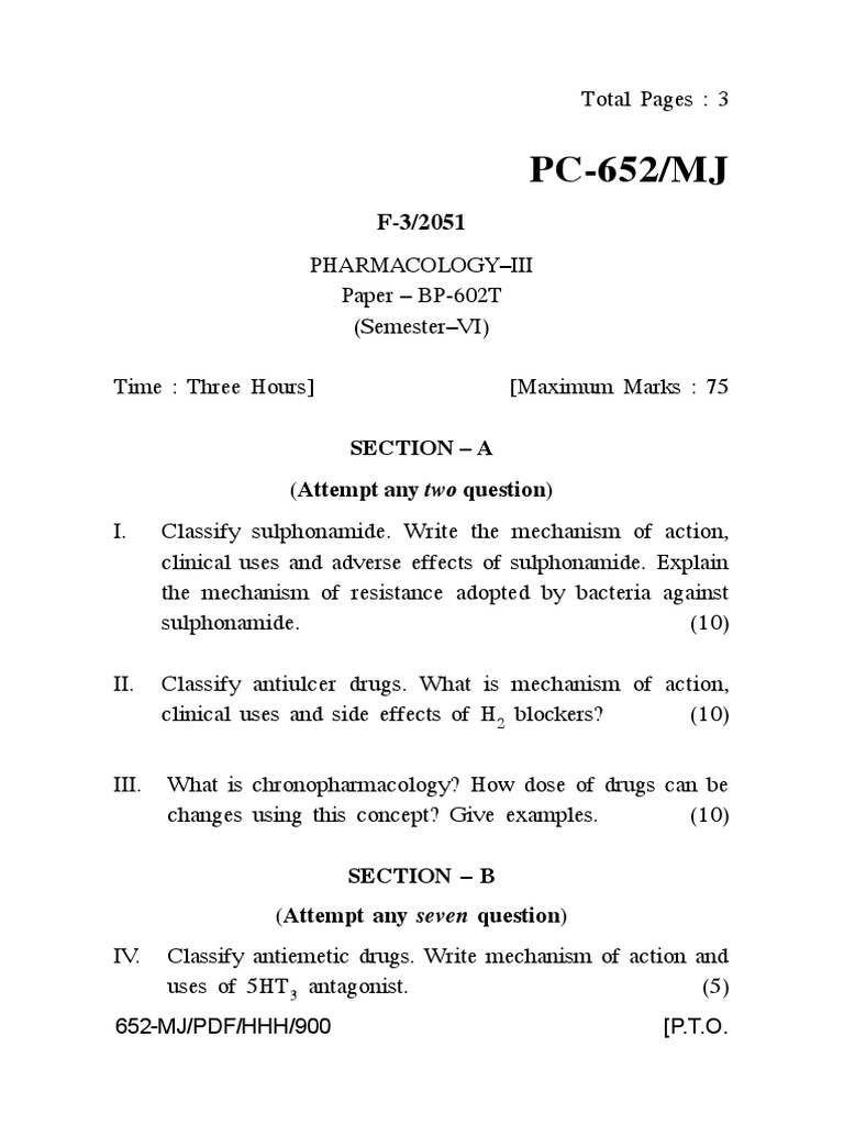 Pharmacology III Exam Questions | PDF