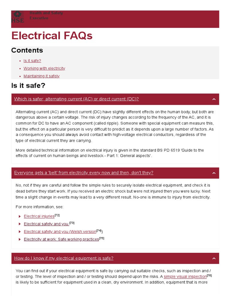 Electrical-HSE - Gov - Uk-Electrical Safety-FAQs | PDF | Alternating